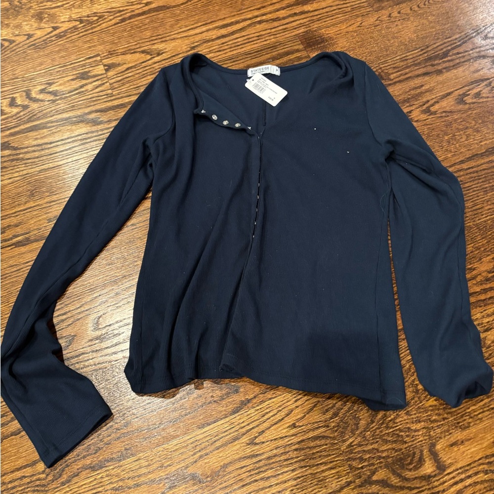 NWT STATESIDE NAVY RIB CARDIGAN - CREW NECK SNAP